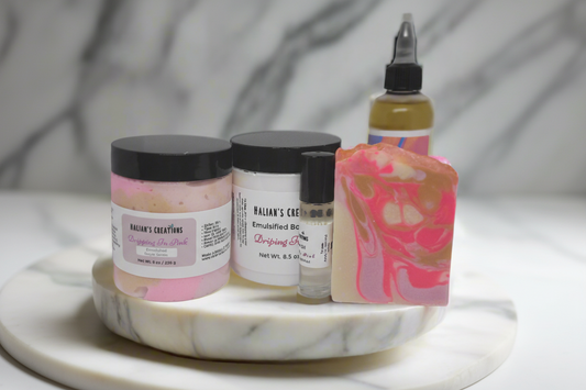 Dripping In Pink Bundle Set "A vibrant, effervescent blend of sun-ripened berries, sparkling citrus, and creamy vanilla—like a tropical breeze in a bottle." - Halian's Creations LLC