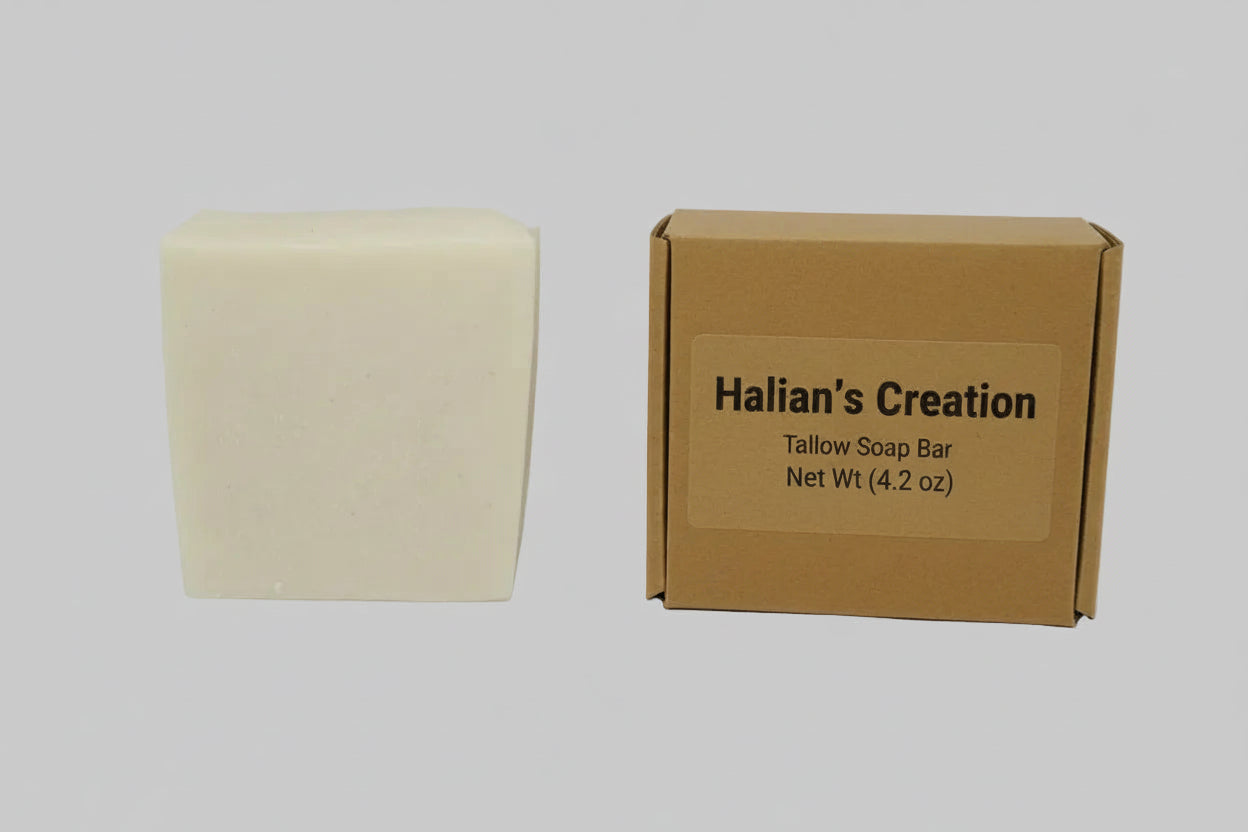 Beige bar of soap on a white background