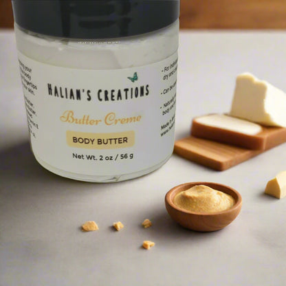 Jar of 'Halian's Creations' body butter on a white background