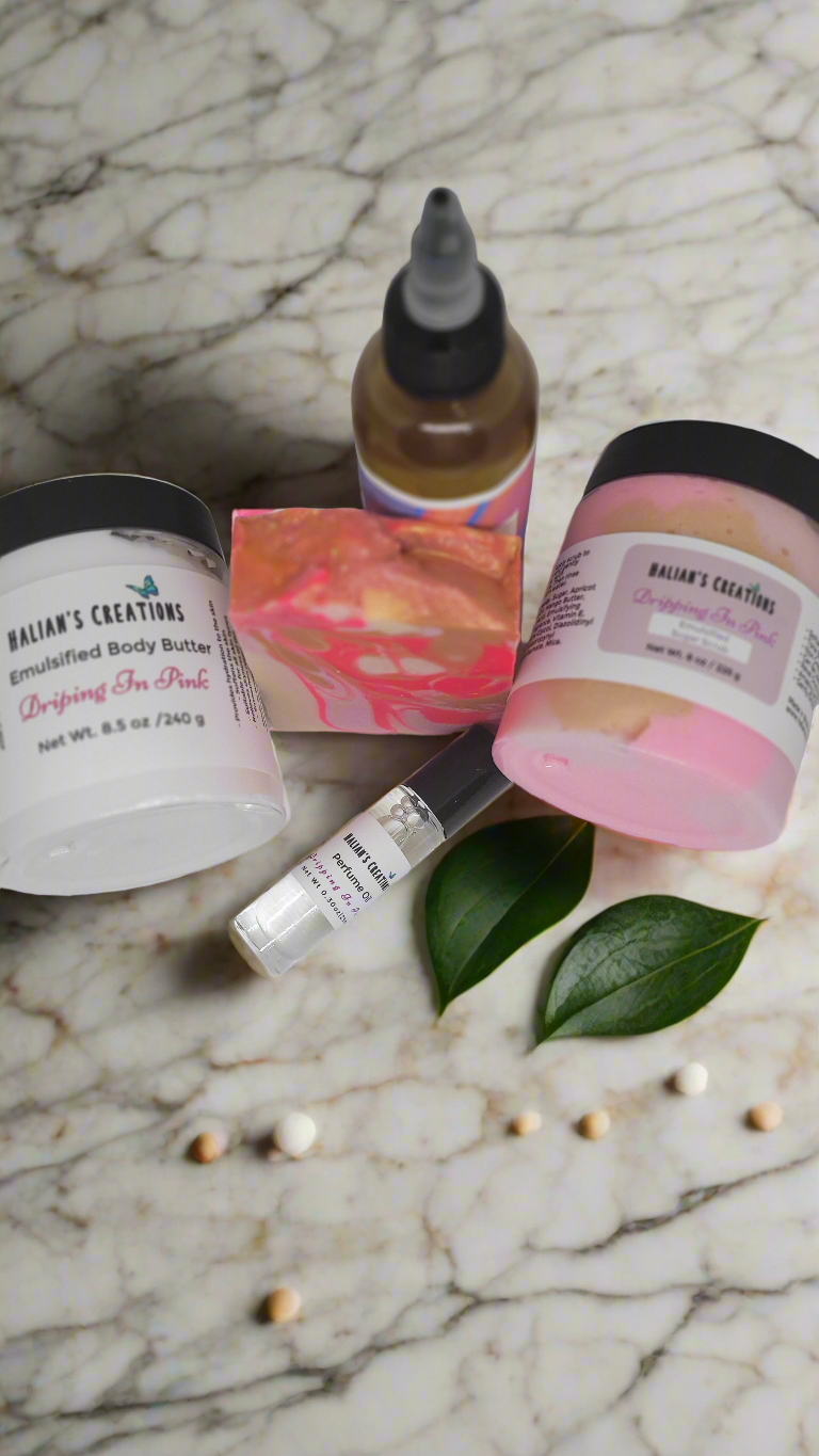 Dripping In Pink Bundle Set "A vibrant, effervescent blend of sun-ripened berries, sparkling citrus, and creamy vanilla—like a tropical breeze in a bottle." - Halian's Creations LLC